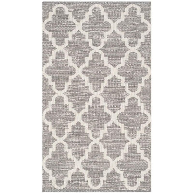 Grey and Ivory Flat Woven Wool Cotton Area Rug