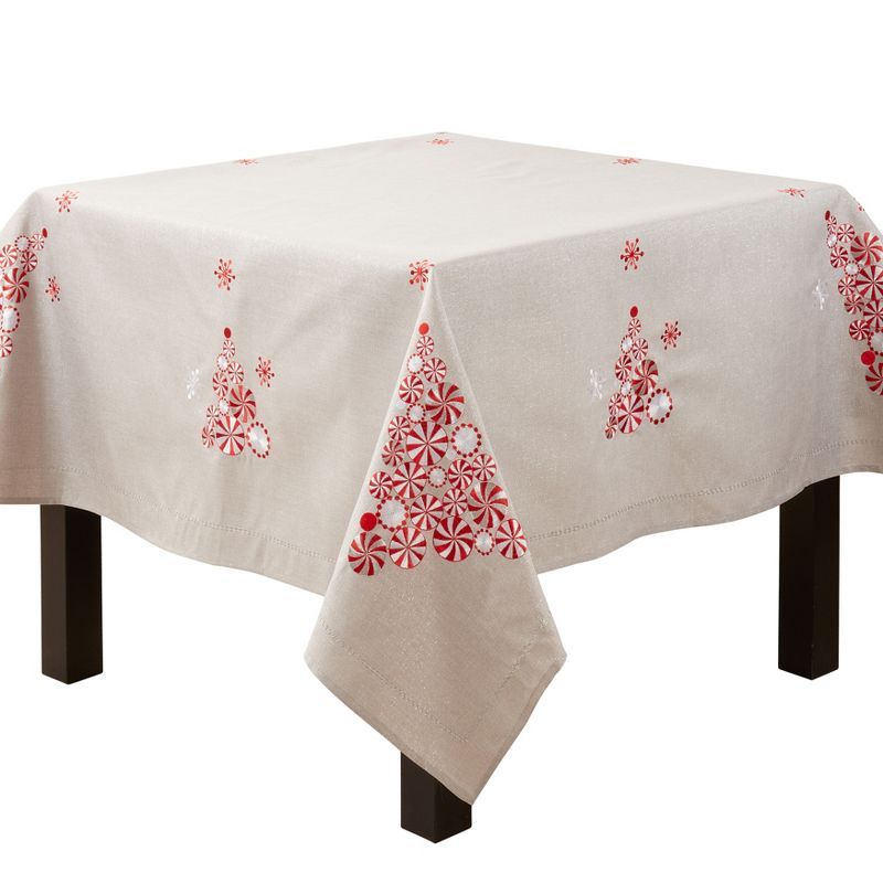 Silver Peppermint Christmas Tree Fabric Tablecloth