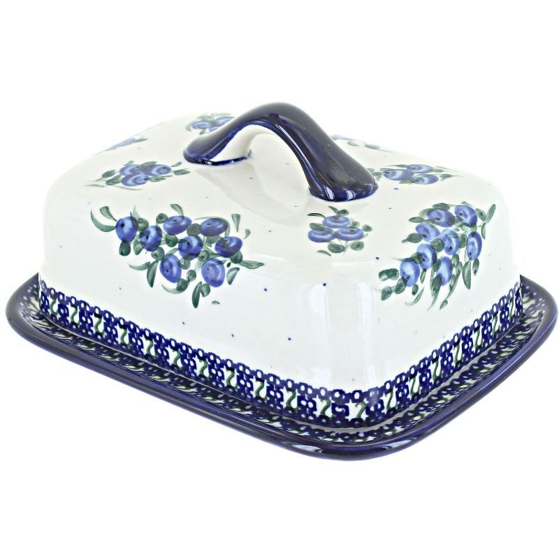 Handcrafted Blueberry Pattern Ceramic Square Butter Dish