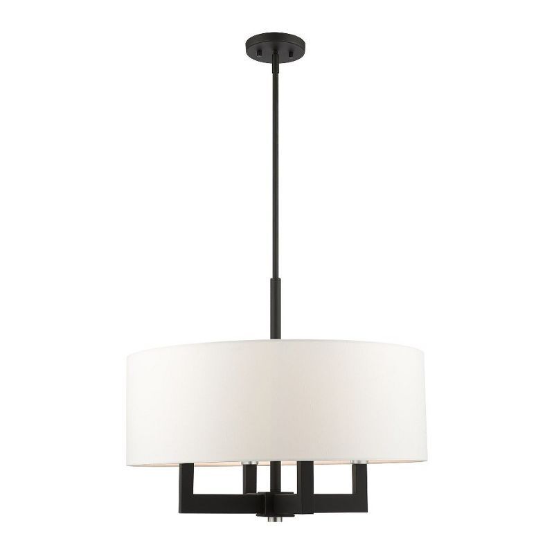 Cresthaven Black 4-Light Chandelier with Off-White Fabric Shade