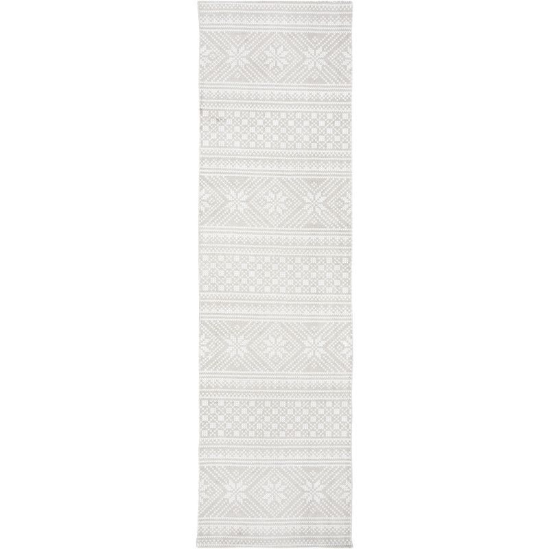 Hand-Loomed Gray and Ivory Cotton Area Rug - 27" x 8"