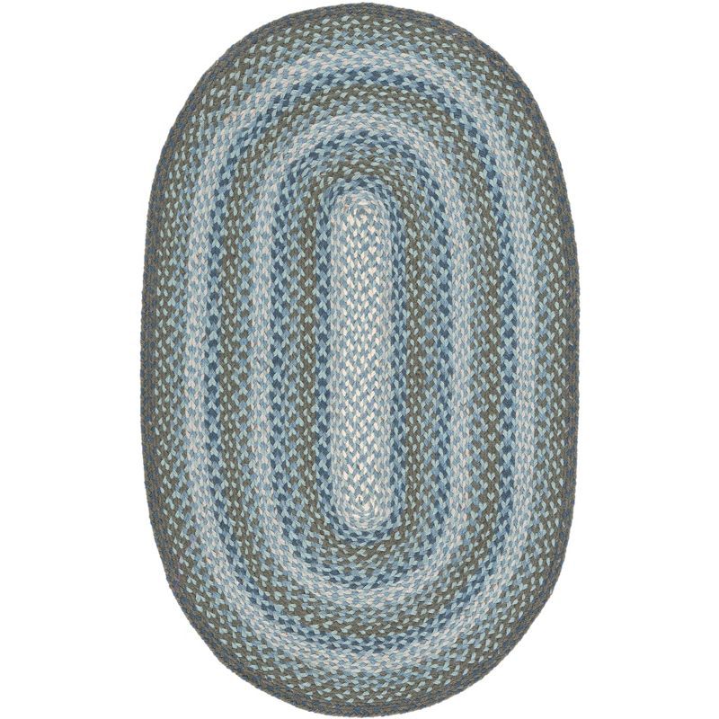 Light Blue and Green Braided Oval Jute Area Rug 4'x6'