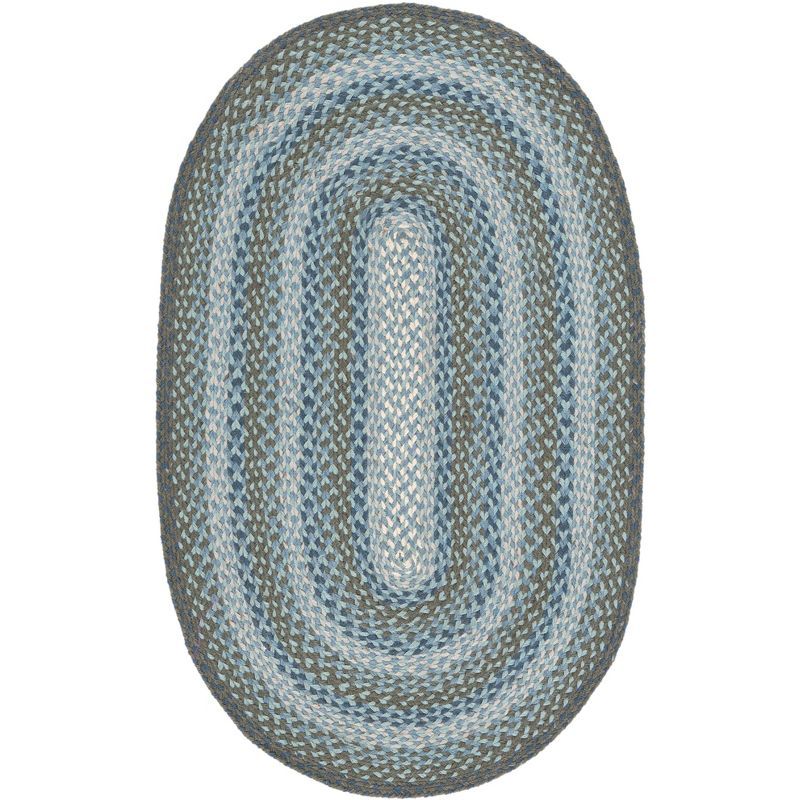 Light Blue and Green Braided Oval Jute Area Rug 4'x6'