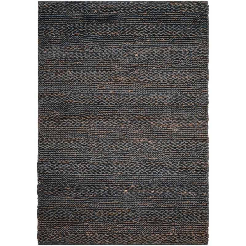 Gray Round Handwoven Wool and Synthetic Rug