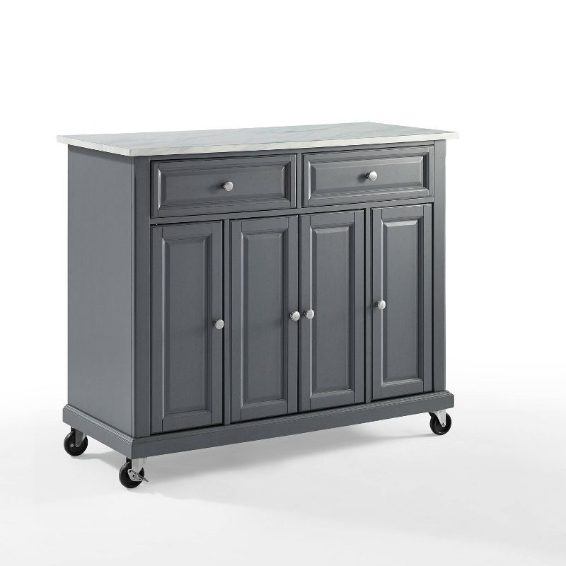 Traditional Gray Granite-Top Birch Kitchen Cart with Nickel Accents