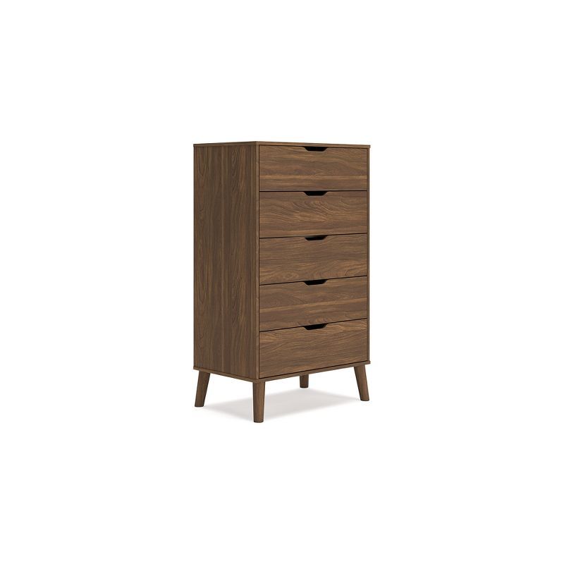 Auburn Brown 5-Drawer Mid-Century Modern Dresser