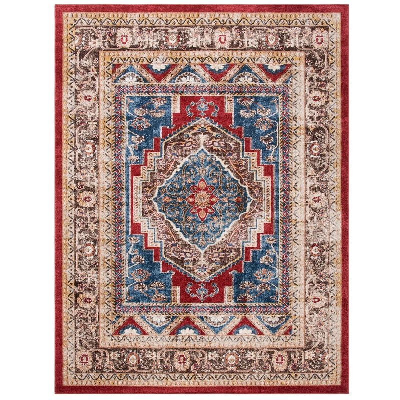 Blue Multi-Color Wool and Synthetic Stain-Resistant Accent Rug