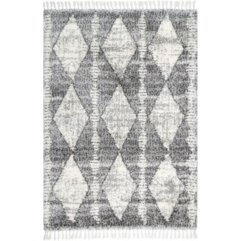 Luxe Gray Geometric Shag Area Rug with Easy-Care Synthetic Fibers, 3' x 5'