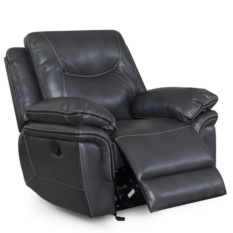 Isabella Gray Faux Leather Recliner with Pillowtop Arms