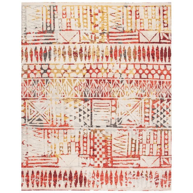 Hand-Knotted Red Wool Southwestern 6' x 9' Area Rug