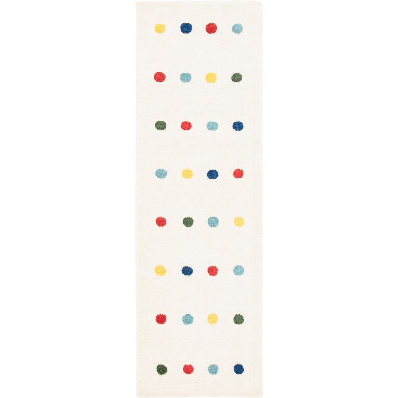 Ivory Polka Dot Hand-Tufted Wool Kids Runner Rug