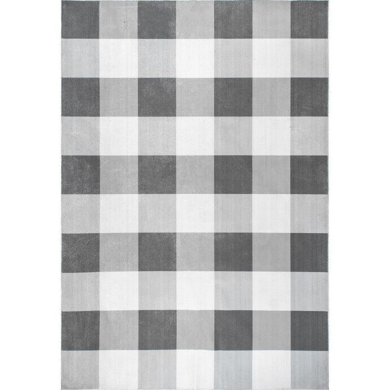 Eco-Friendly Easy-Care Gray Buffalo Plaid 8' Square Rug