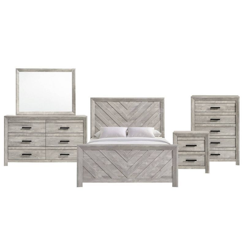 Keely Ash White Chevron Panel 5-Piece Bedroom Set