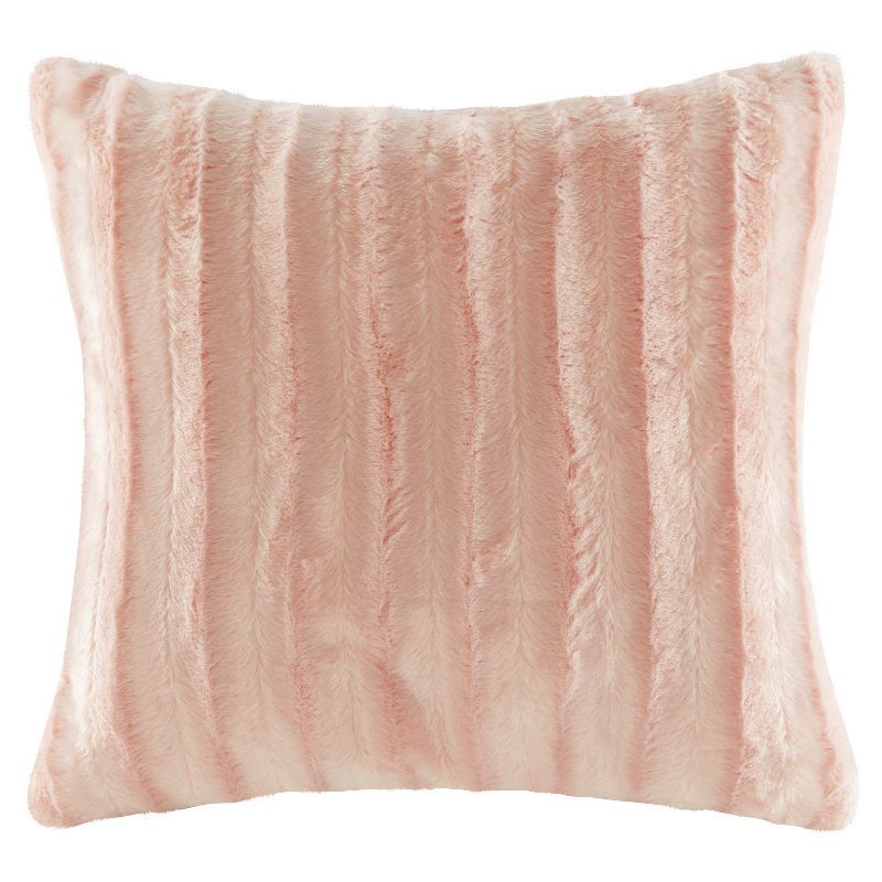 Blush Faux Fur Textured Square Pillow Sham