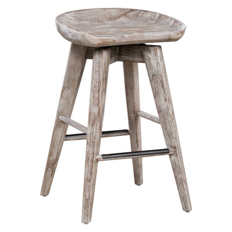 Barnwood Wire-Brush Swivel Backless Counter Stool, 29" Height