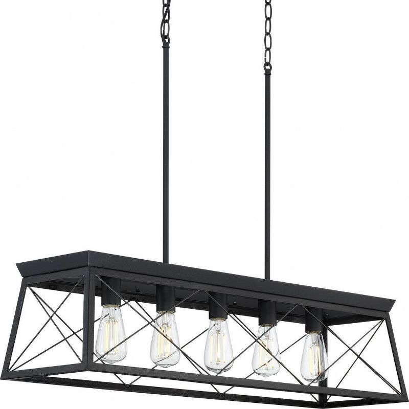 Briarwood Textured Black 38" Linear Chandelier with Rustic Farmhouse Charm