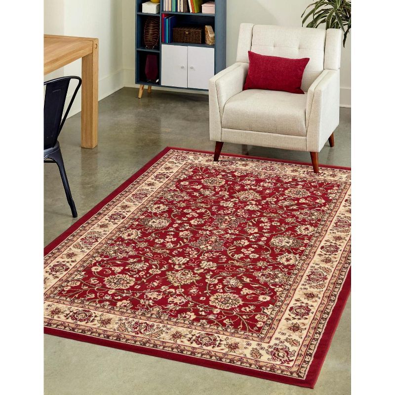 Burgundy/Ivory Reversible Easy-Care Synthetic 6' x 9' Rug