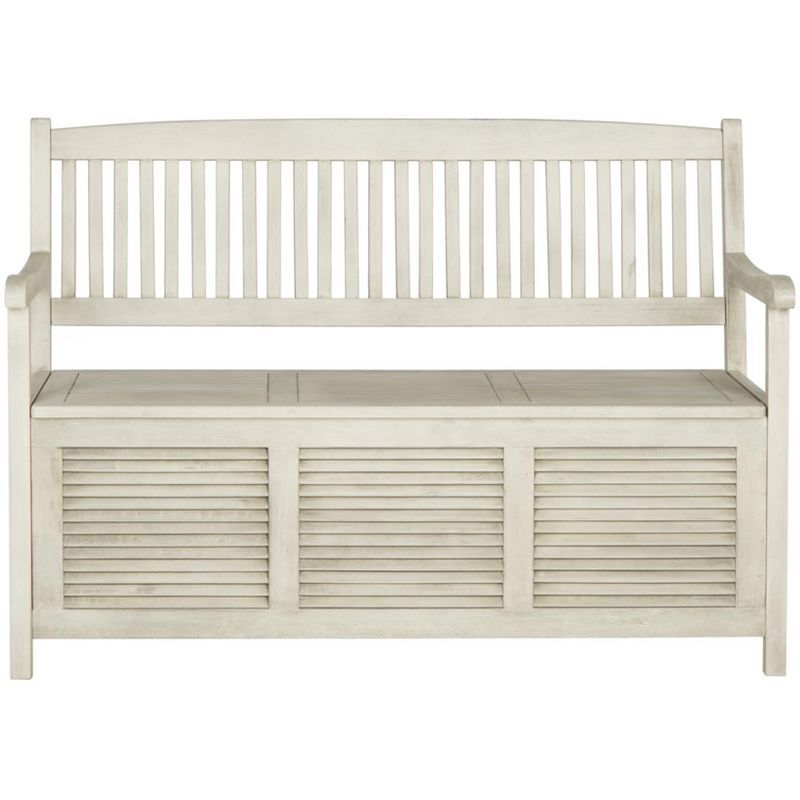 Distressed White Acacia Outdoor Storage Bench