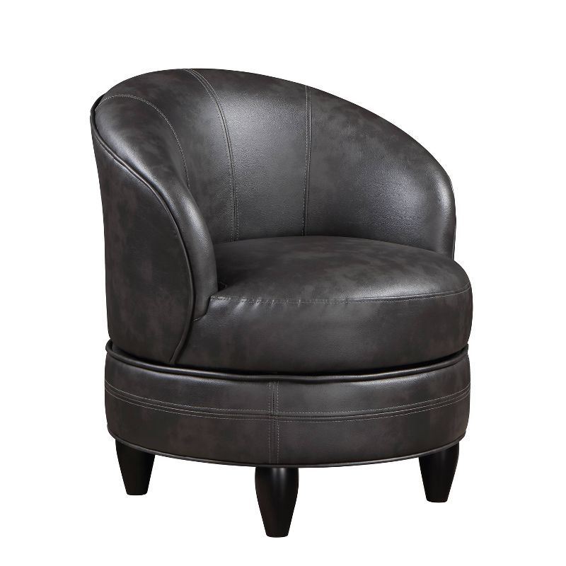 Sophia Compact Swivel Barrel Chair in Dark Gray Faux Leather