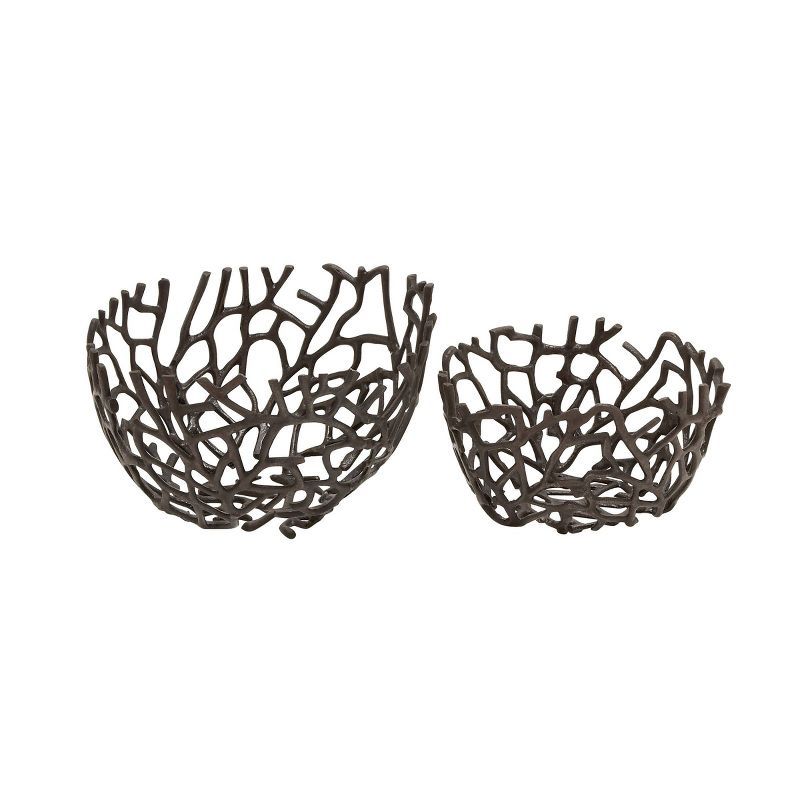 Set of 2 Black Aluminum Coral-Inspired Decorative Bowls