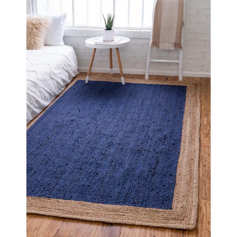 Handmade Navy Blue Braided Reversible Rectangular Rug