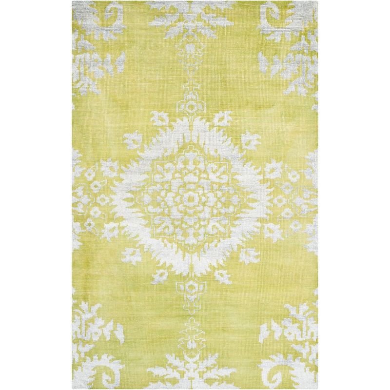 Chartreuse Hand-Knotted Wool and Viscose 4' x 6' Area Rug