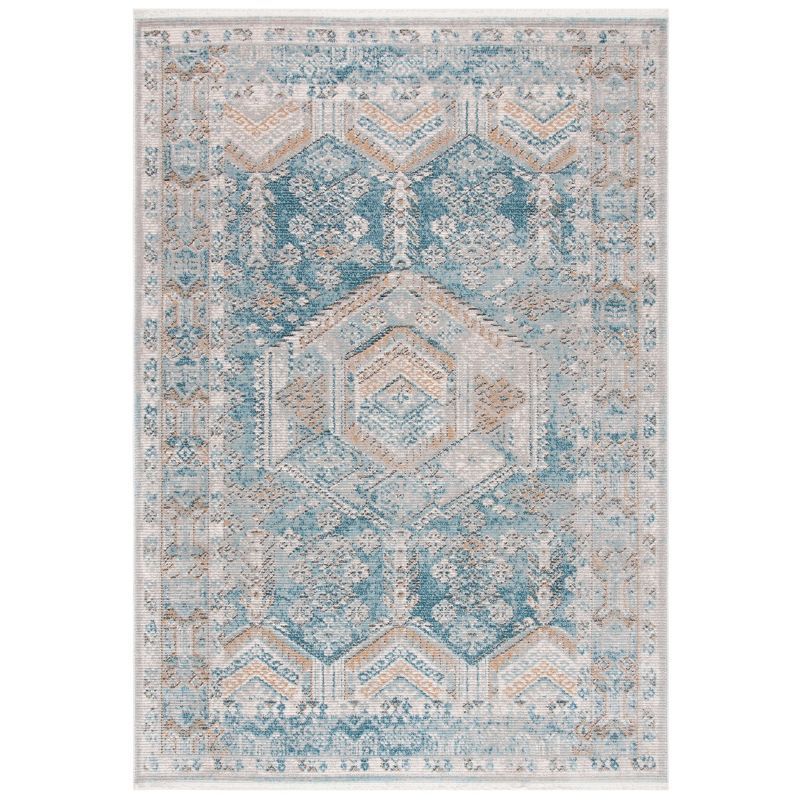 Abstract Blue and Gold 4' x 6' Hand-Knotted Synthetic Area Rug