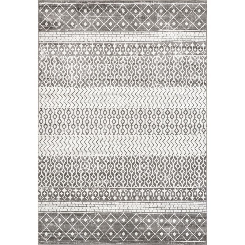 50'' Gray Synthetic Moroccan Trellis Low Pile Area Rug