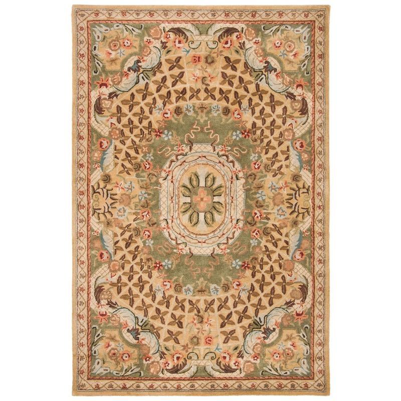 Taupe and Light Green Hand-Tufted Wool Area Rug