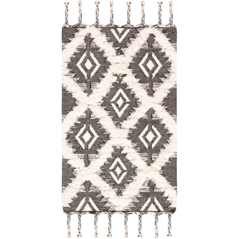 Hand-Knotted Black Geometric Wool Area Rug - 3' x 5'