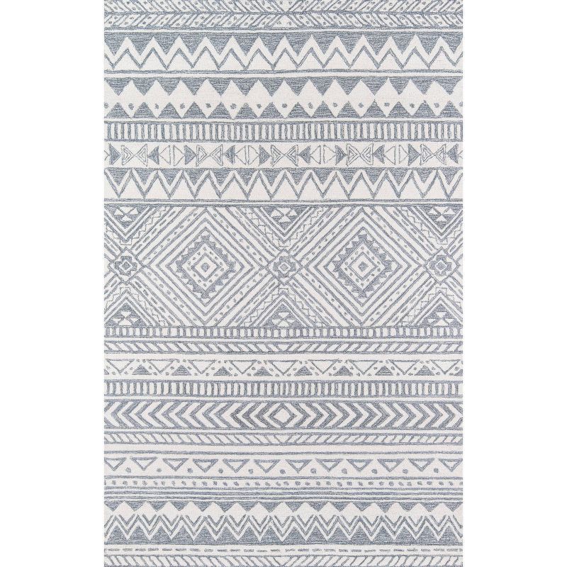 Handmade Geometric Gray Wool Rectangular Accent Rug