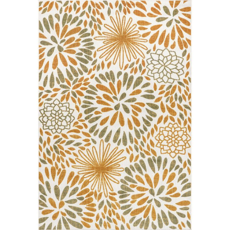 Monique 5' x 8' Orange Floral Synthetic Reversible Area Rug