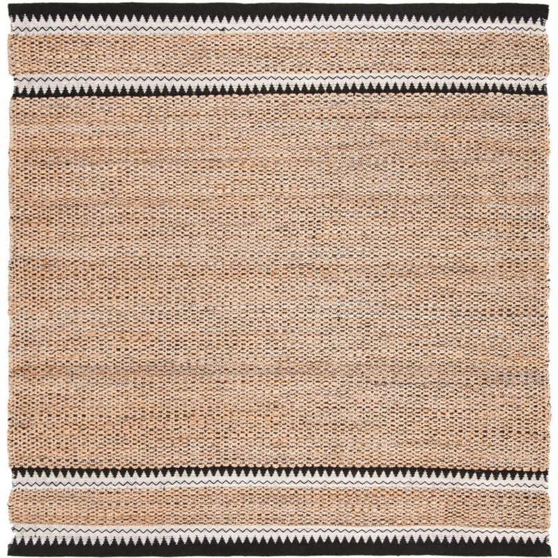 Hand-Knotted Black Geometric Square Wool Area Rug - 7'