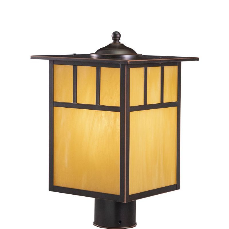 Mission Burnished Bronze Outdoor Post Light with Honey Opal Glass