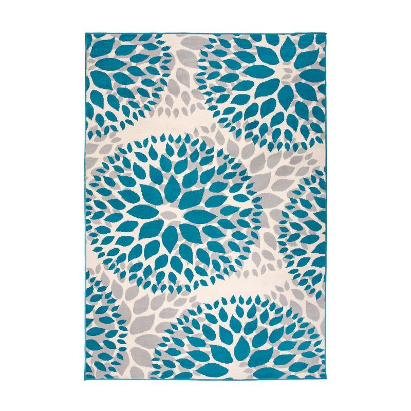 Blossom Bliss 39" Blue Floral Synthetic Easy-Care Area Rug