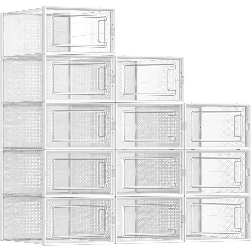 Clear Stackable Plastic Shoe Storage Boxes with Lids, 12 Pack