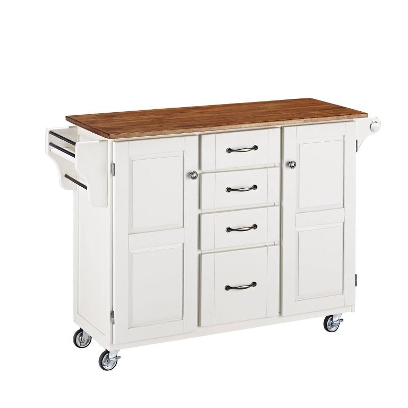 White and Oak Wood Top Kitchen Cart with Spice Rack