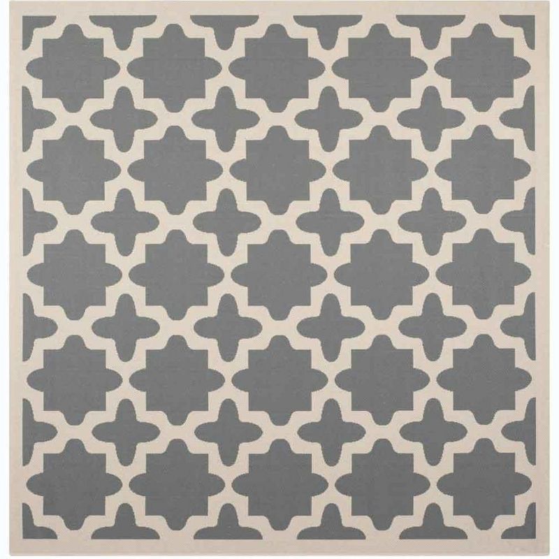 Anthracite & Beige Geometric Square Synthetic Area Rug - 6'7" x 6'7"