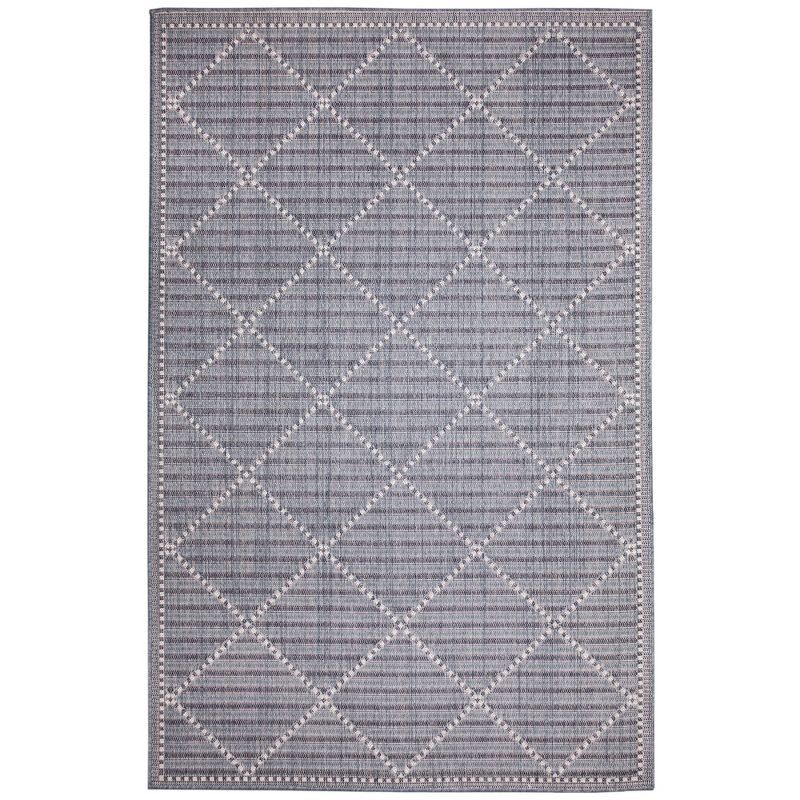 Navy Checker Diamond 78'' Indoor/Outdoor Synthetic Rug