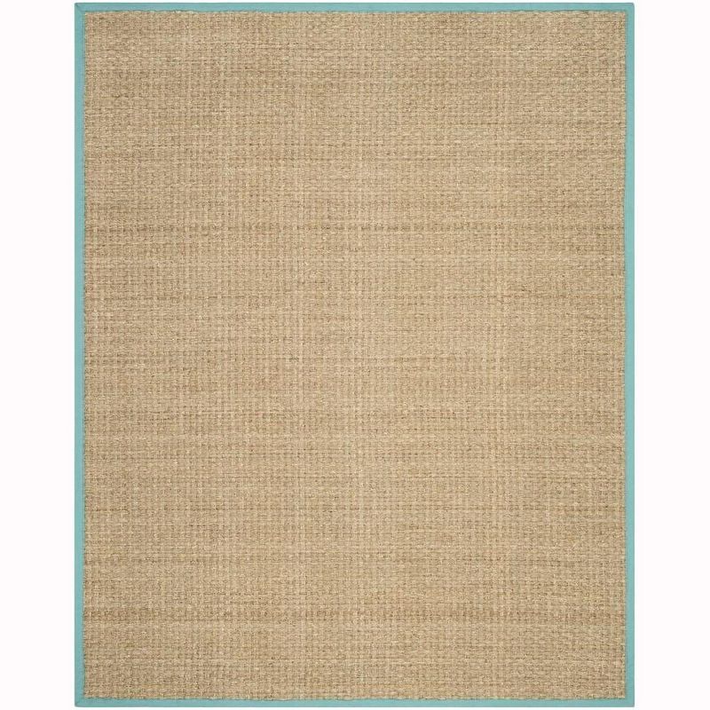 Hand-Knotted Natural/Teal Cotton Square Area Rug, 8' x 10'