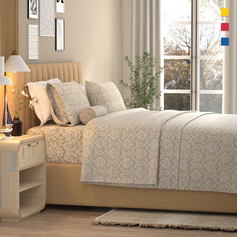 Full Gray Cotton Percale Damask Sheet Set for Kids
