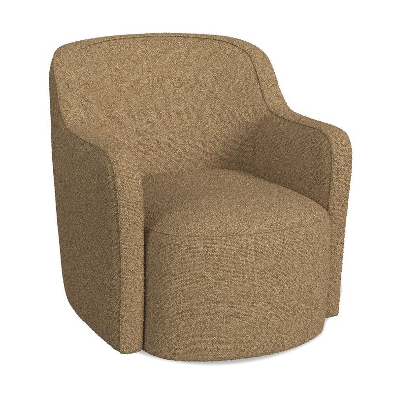 Light Brown Barrel Back Swivel Accent Chair with Wood Frame