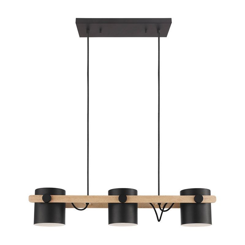 Hornwood 3-Light Matte Black and Natural Wood Pendant