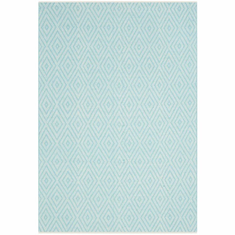 Turquoise and Ivory Cotton 5'x7' Geometric Flat Woven Rug