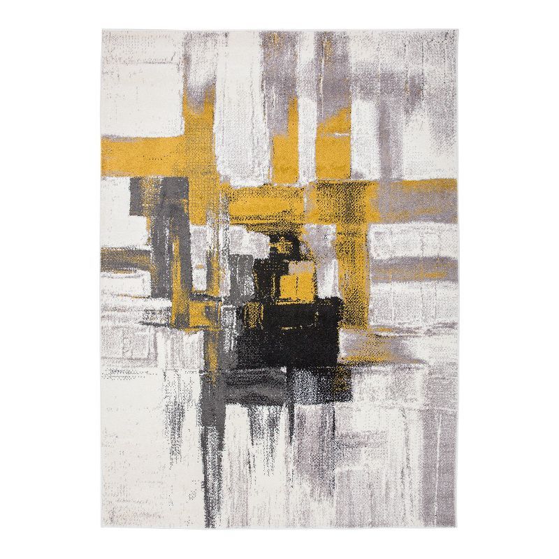 Contemporary Abstract Gold and Gray Synthetic 6'6" x 9' Area Rug