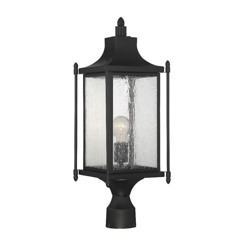 Black Transitional Outdoor Post Lantern with Clear Seeded Glass