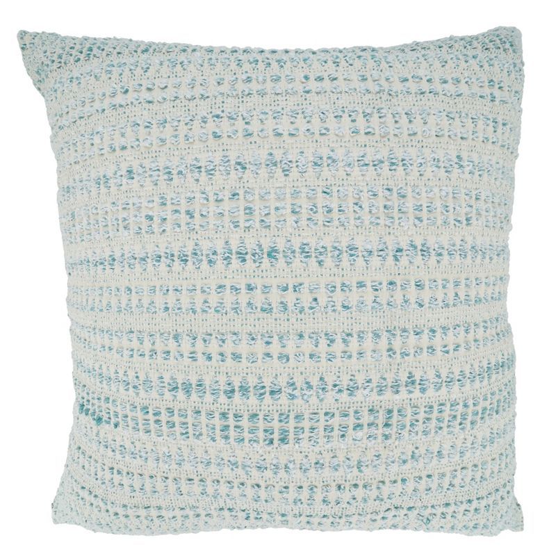Aqua Woven Line Cotton Blend Square Throw Pillow