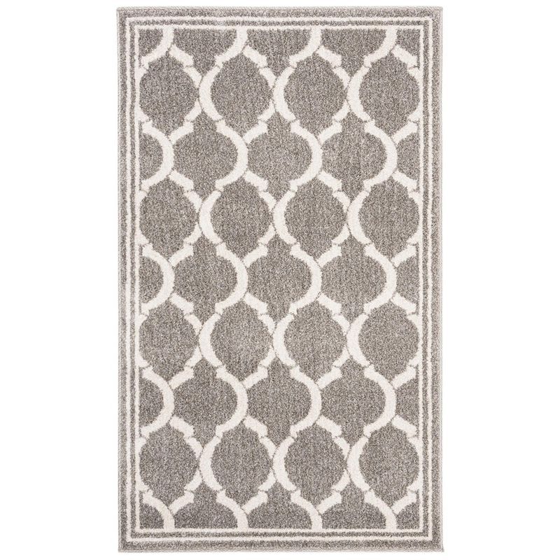 Dark Grey and Beige Geometric Easy-Care Area Rug, 4' x 6'