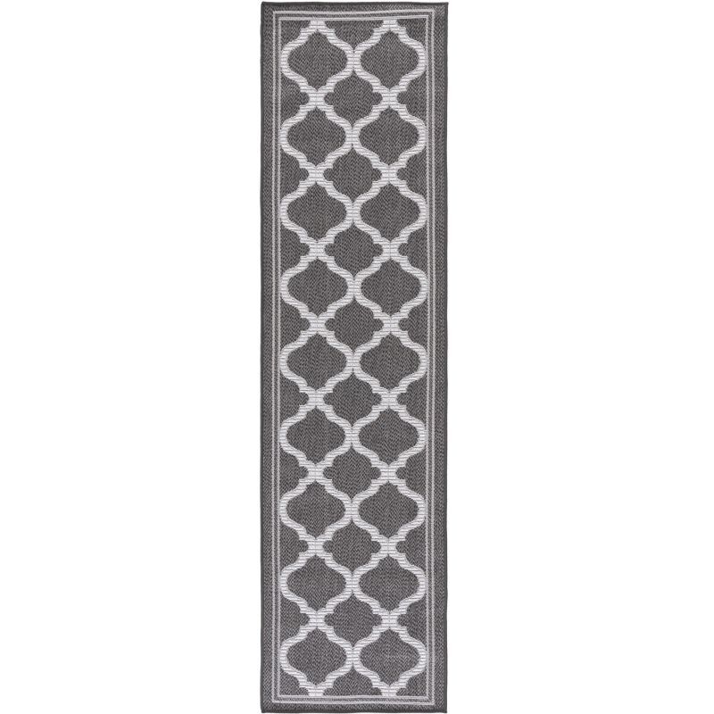 Grey and Brown Geometric Washable Runner Rug 2' x 8'