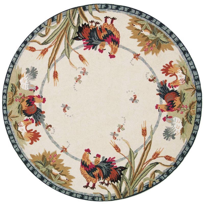 Lancaster Ivory Floral 5'6" Round Hand-Knotted Wool Area Rug